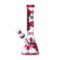 Red robotic gears glass beaker