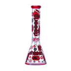 Red robotic gears glass beaker