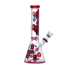 Red robotic gears glass beaker