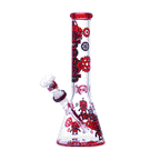 Red robotic gears glass beaker
