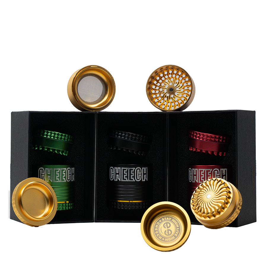 4PC QUICK RELEASE CHEECH LOGO GRINDER WITH ASH TRAY